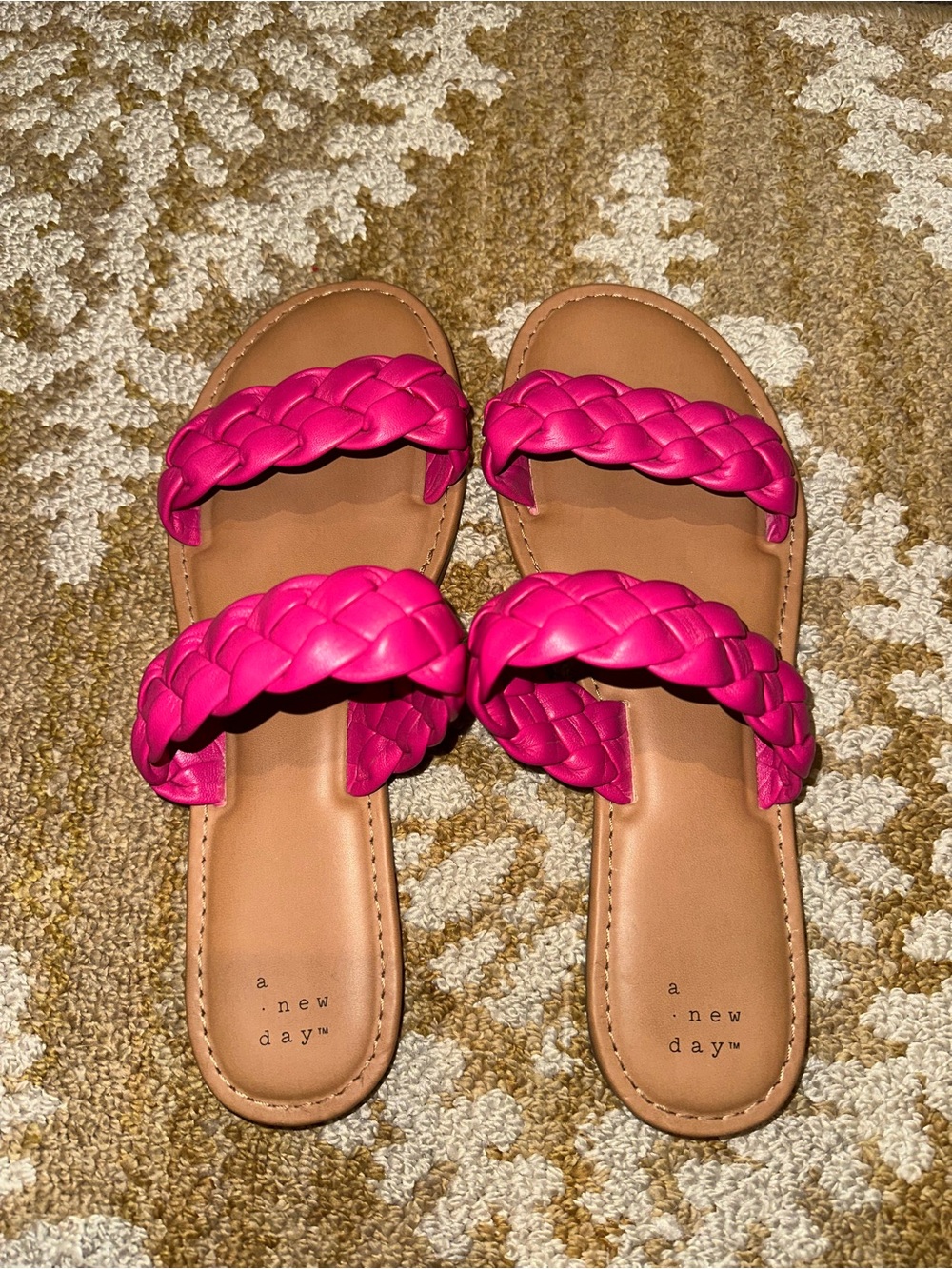 a new day Braided Hot Pink Double-Strap Slide Sandals
